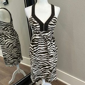 Like NEW Banana Republic Linen Olive & White Striped Midi Dress Size 6 Medium